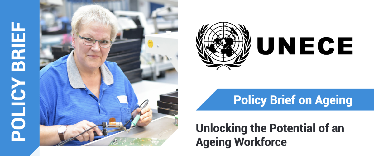 Decorative banner for UNECE's new Policy Brief on Ageing: 'Unlocking the Potential of an Ageing Workforce'