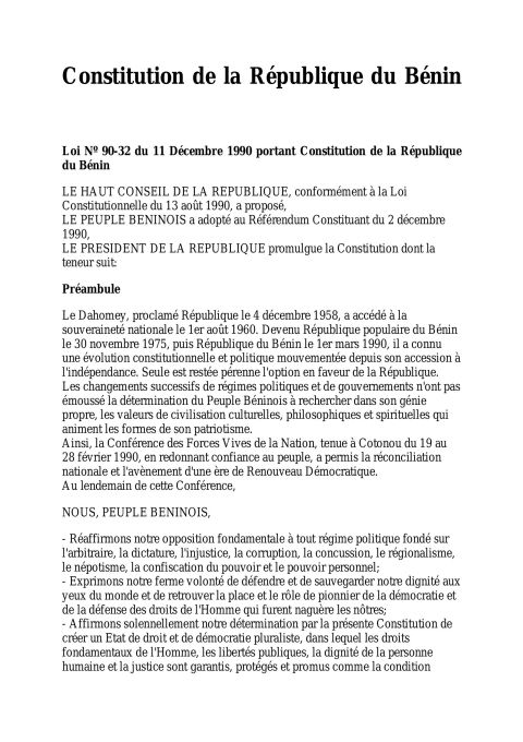 Loi Nº 90-32 portant Constitution de la République du Bénin