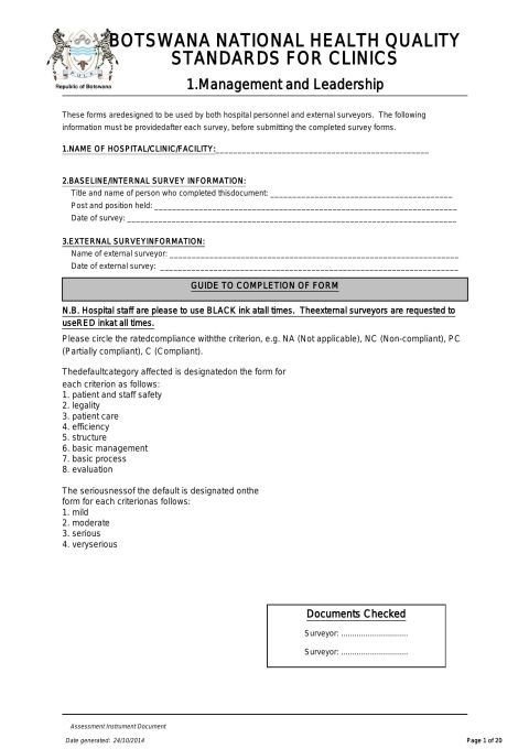 National health quality standards for clinics - Management and leadership