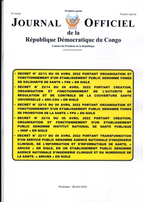Décret No 22/14 portant  organisation et fonctionnement de l'Autorité de Régulation et de Contrôle de la Couverture de Santé Universelle