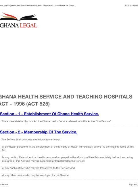 Health Service and Teaching Hospitals Act, 1996 Act 525