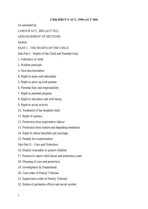 The Children's Act, 1998 Act 560