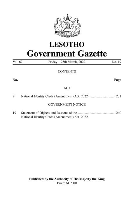 National Identity Cards (Amendment) Act, 2022