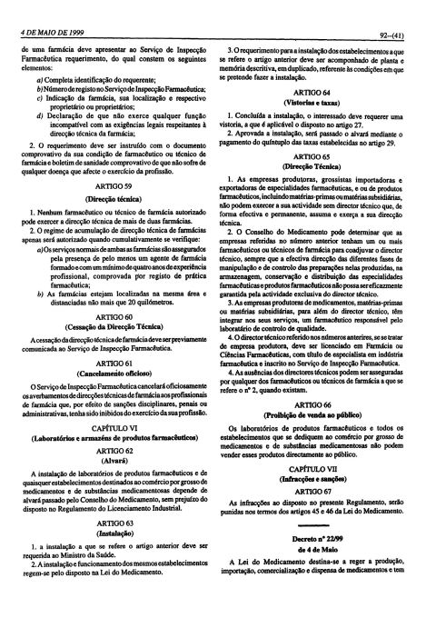 Decreto No 22/99 Aprova o Regulamento de Medicamentos