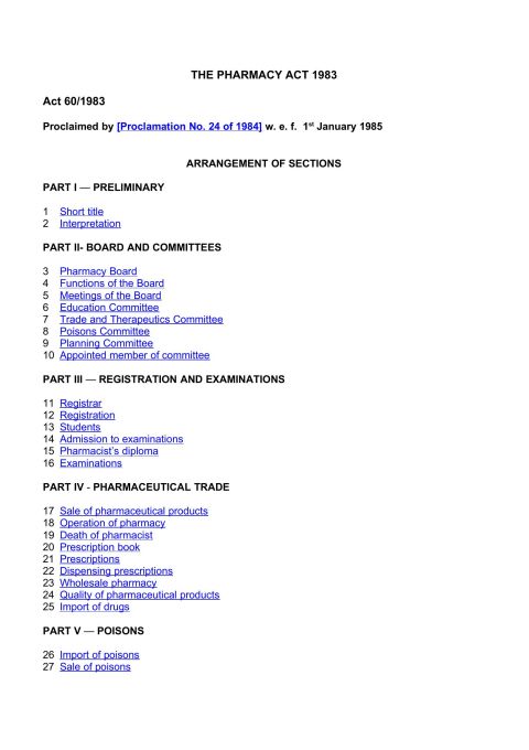 Proclamation No 24 of 1984 The Pharmacy Act 60/1983