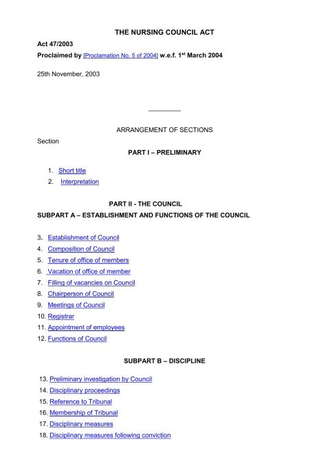 The Nursing Council Act 2003