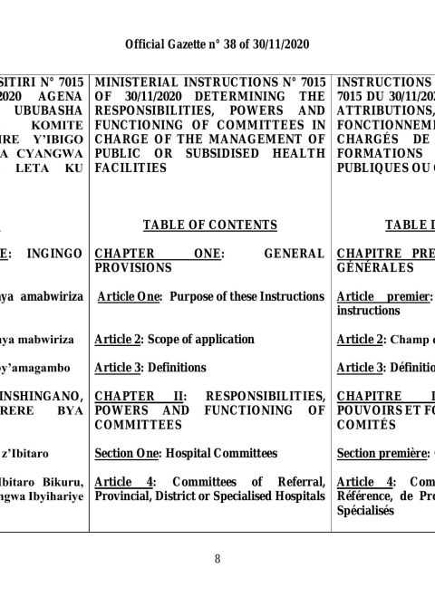 Ministerial instructions No 7015 of 30/11/2020 determining the responsibilities, powers and functioning of committees in charge of the management of public or subsidised health facilities
