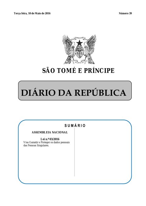 Lei No 03/2016 Visa Garantir e Proteger os dados pessoais das Pessoas Singulares