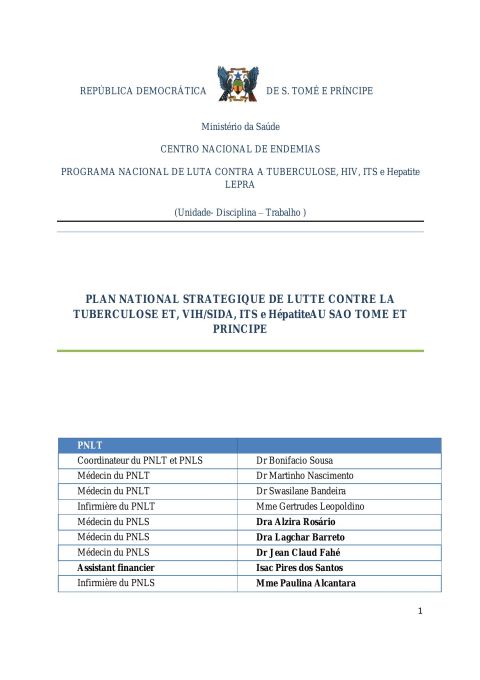 Programa Nacional contra Tuberculose, HIV, ITS e Hepatite Lepra 2018-2022