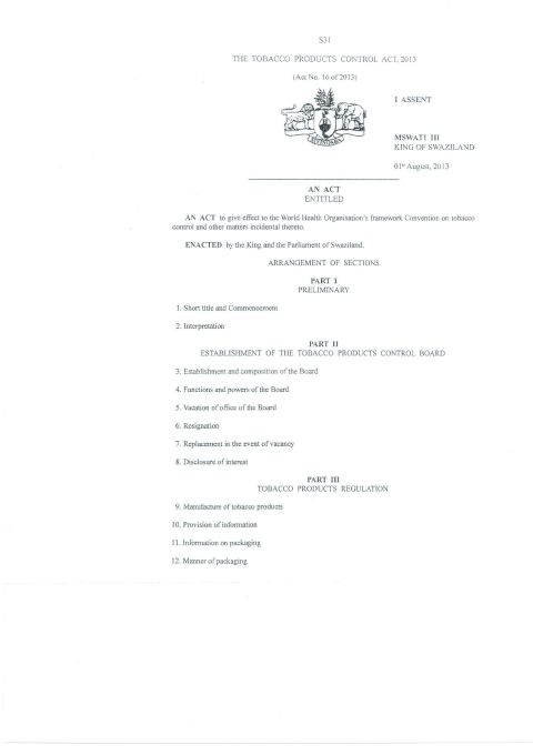 Tobacco products control Act