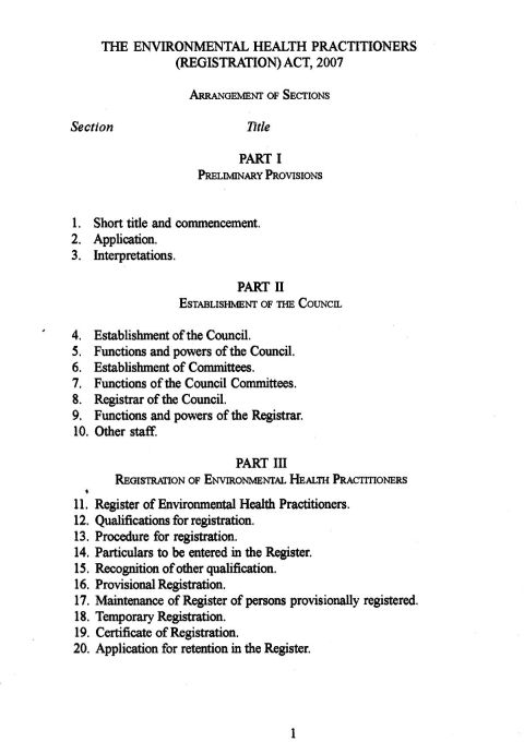 The Environmental Health Practitioners (Registration) Act