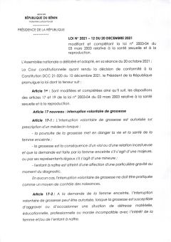 Loi N°2021-12 du 20 Décembre 2021 modifiant et complétant la loi N° 2003-04 du 3 Mars 2003 relative à la santé sexuelle et à la reproduction