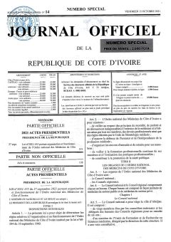 Loi N°2021-555 portant organisation et fonctionnement de l'Ordre national des Médecins de Côte d'Ivoire