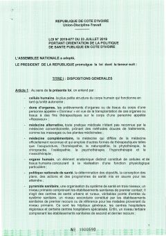 Loi N° 2019-677 du 23 Juillet 2019 portant orientation de la politique de santé publique en Côte d'Ivoire