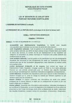 Loi N° 2019-678 du 23 Juillet 2019 portant réforme Hospitalière