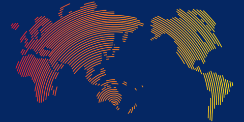 The McCabe Centre banner, featuring a stylized world map in blue, yellow, and red