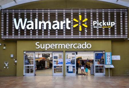 Walmart sign in front of the entrance of the store (Cabo San Lucas, Mexico).