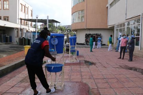 WHO handwashing stations used at the first COVID-19 treatment facility in Addis Ababa