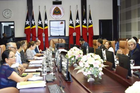 WHO Representative to Timor-Leste, Dr Rajesh Pandav, along with the UN Resident Coordinator, Mr Roy Trivedy, the Minister of Health and selected officials in an initial meeting with the Prime Minister long before the first confirmed COVID-19 case in Timor-Leste.