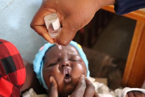 Lilosa Muti’s 6-week-old baby, Joshua, getting vaccinated at Bikita Rural Hospital, Zimbabwe. 2020 