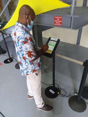 September 2020. Tablets donated by PAHO, located at airport in Dominica for completion of risk assessment information