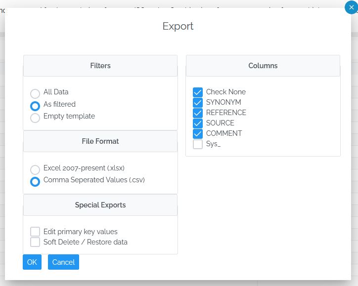 Image showing the Export options