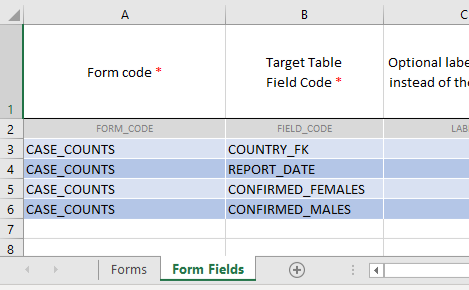 Image showing the Excel for a simple form