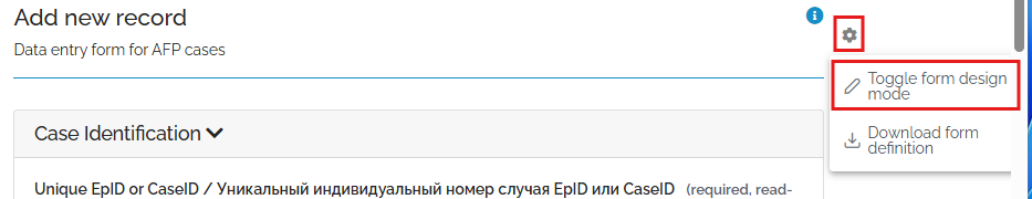 press gear icon to open form design mode