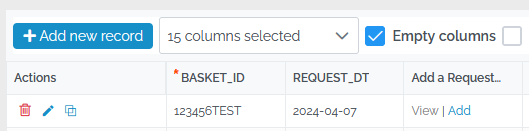 Image showing that the basket has been added in the Data View Grid