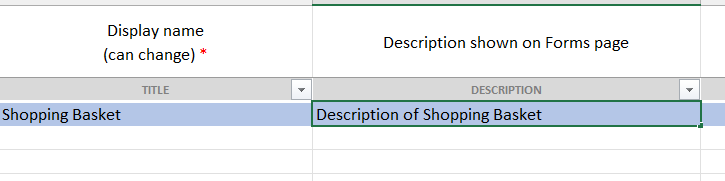 Image showing forms tab of the Excel with the main form as the only form being created.