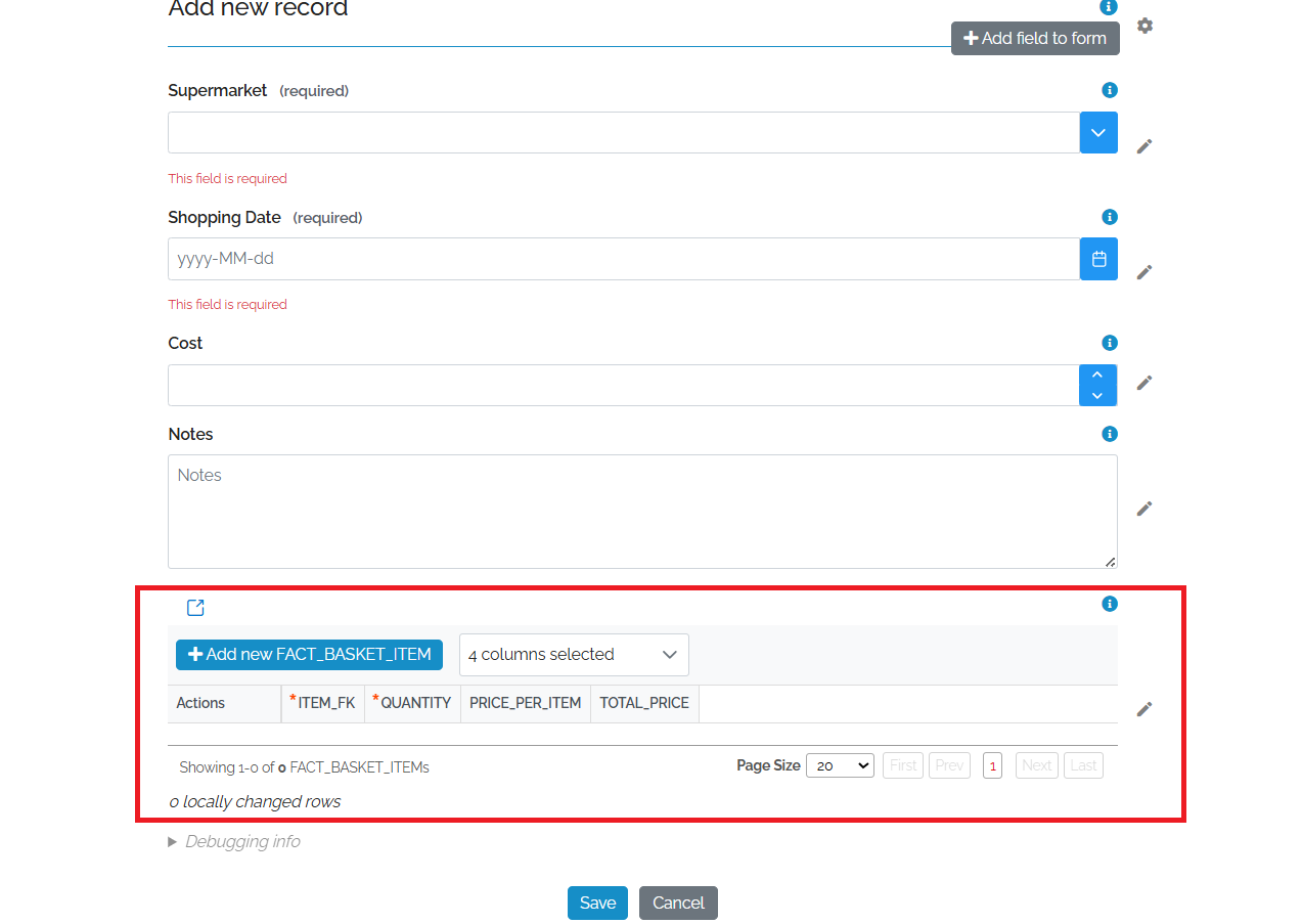 Image showing the main form with the subform at the bottom.