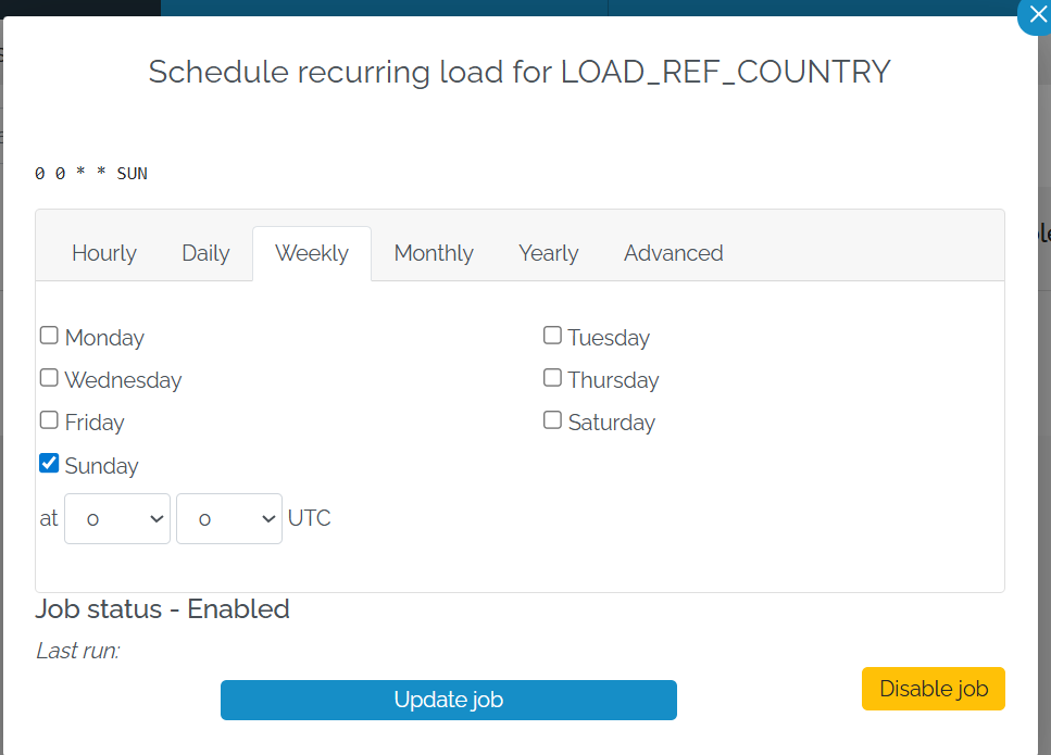 Image showing the schedule edit window
