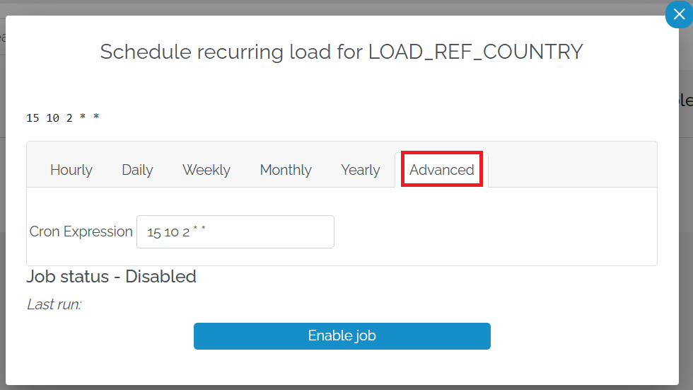 Image showing the schedule setup pop-up