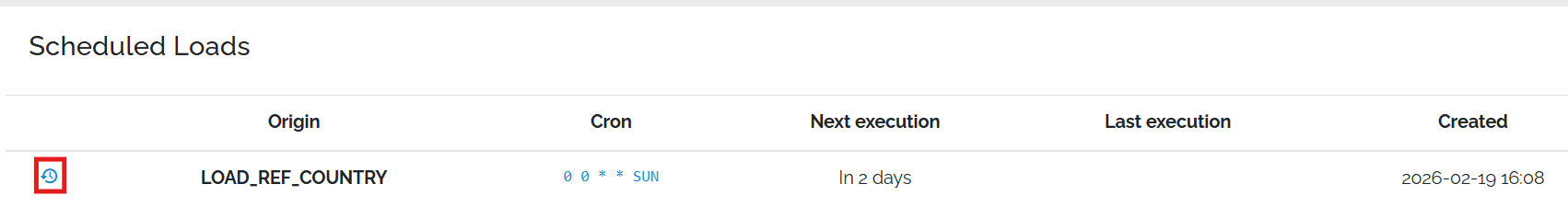 Image showing the location of the Scheduled Loads action