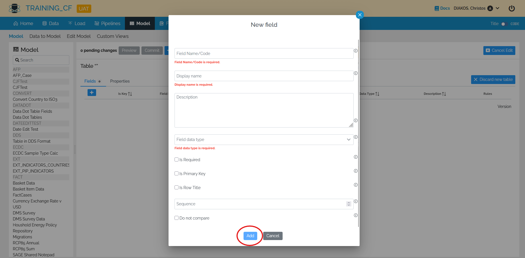 Image showing the creation of a field with it's