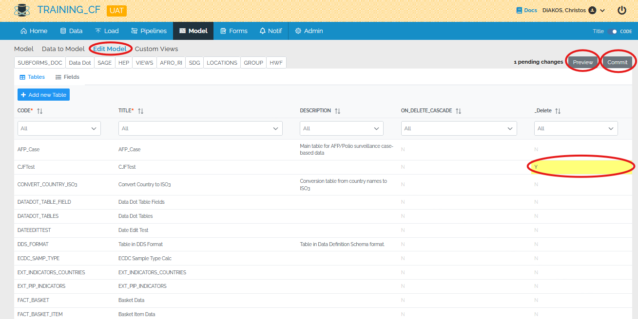 Image showing delete table