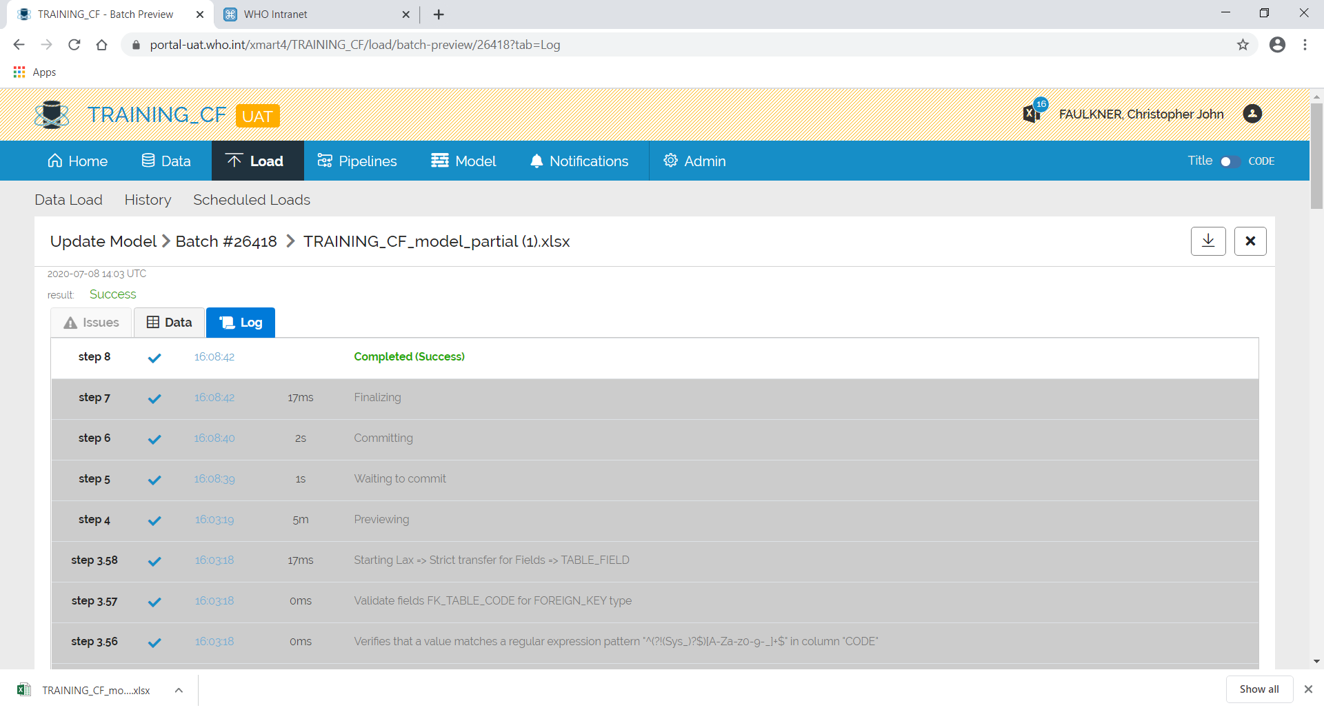 Image showing the upload batcg being committed