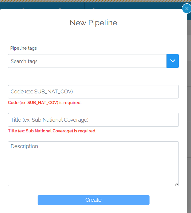 create pipeline pop-up