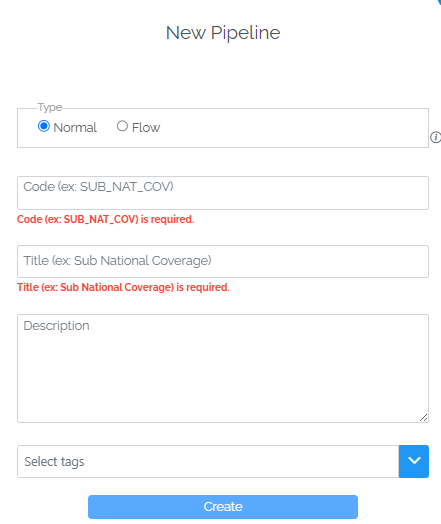 create pipeline pop-up