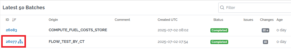 data flow appears as a single batch on the load page