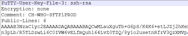 Image showing the top 6 lines of a PuTTY file