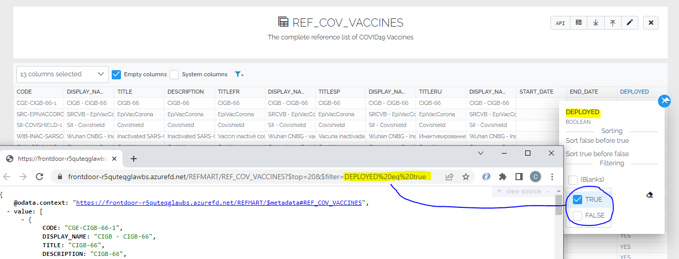 OData API includes filters from data view