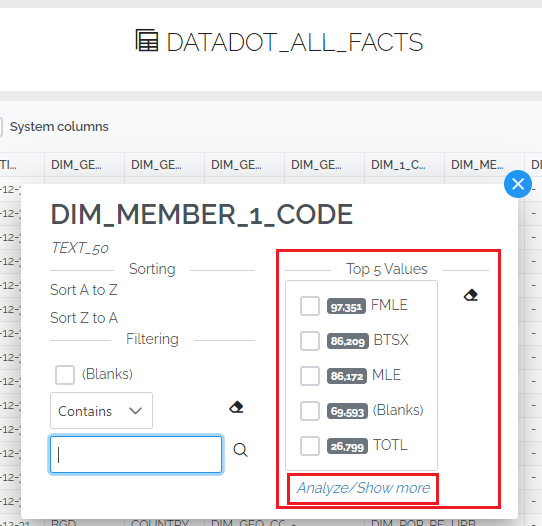 filter by distinct values