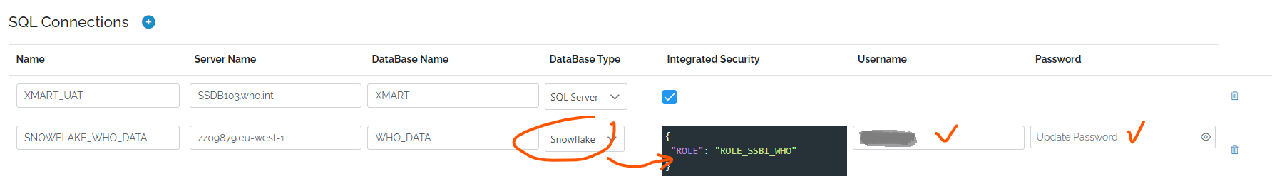 creating a connection to a Snowflake database