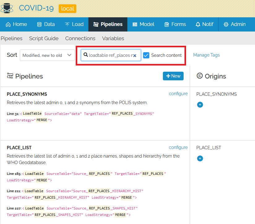 search pipeline content