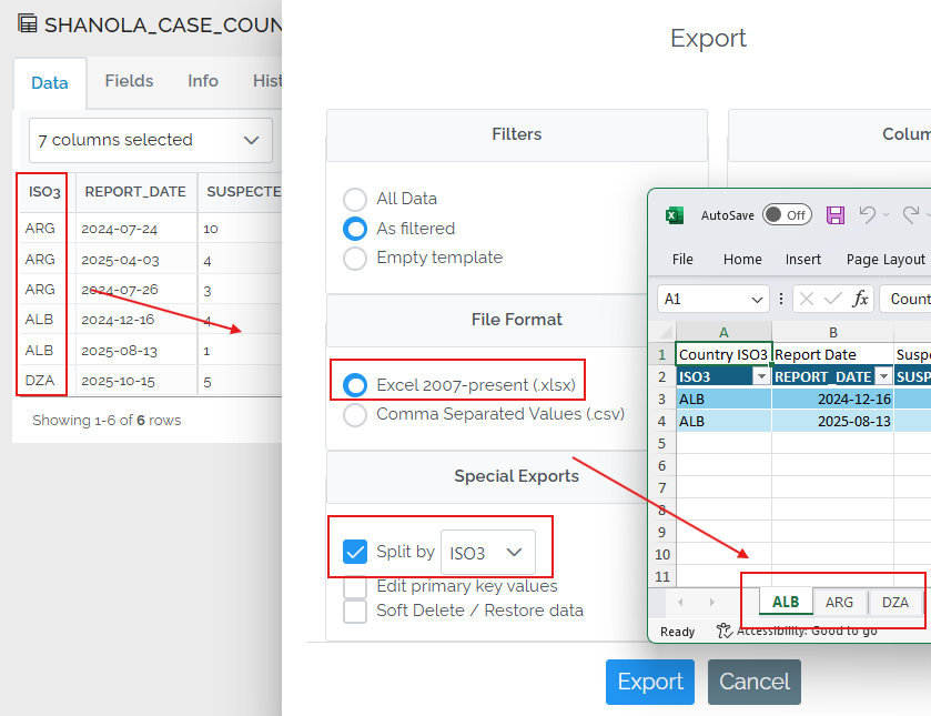 export 1 worksheet per distinct column value