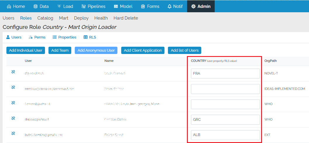 edit row level security user property values in the UI