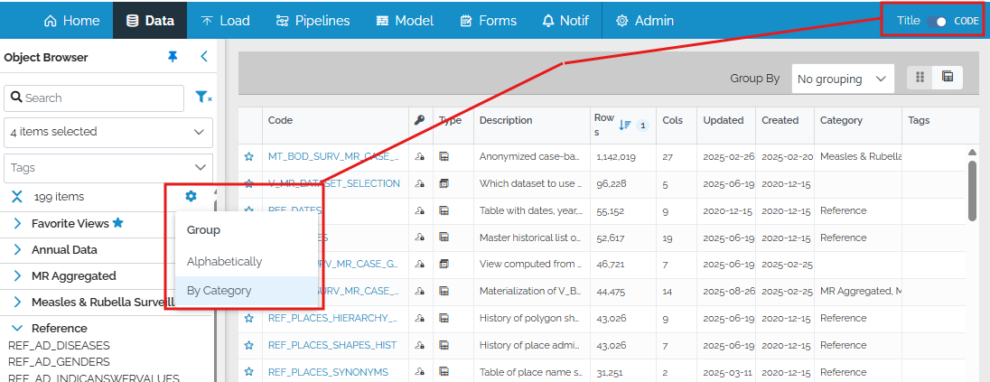 controlling object grouping
