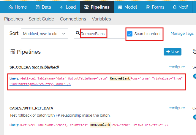 link to pipeline line number containing search result