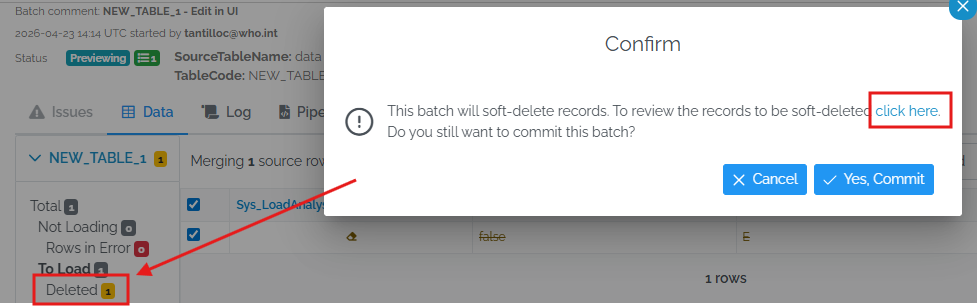 confirm deleted records